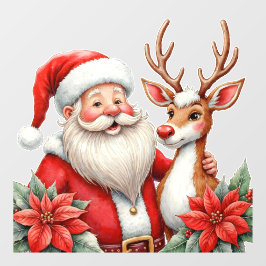 Santa With Rudolph The Rednosed Reindeer Shop Fensteraufkleber