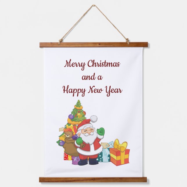 Santa Wood Topped Wall Tapestry Wandteppich Mit Holzrahmen (Vorderseite)