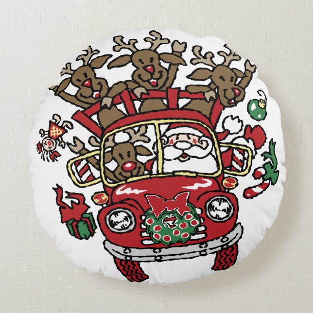 Santa Woody und sein Weihnachtsmann-Cartoon Rundes Kissen (Vorderseite)