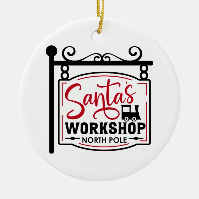 Santa-Workshop-Zeichen Keramik Ornament (Vorne)