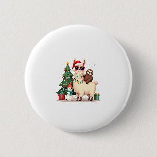 Santa Xmas Funny Llama Sloth Christmas (2) Button