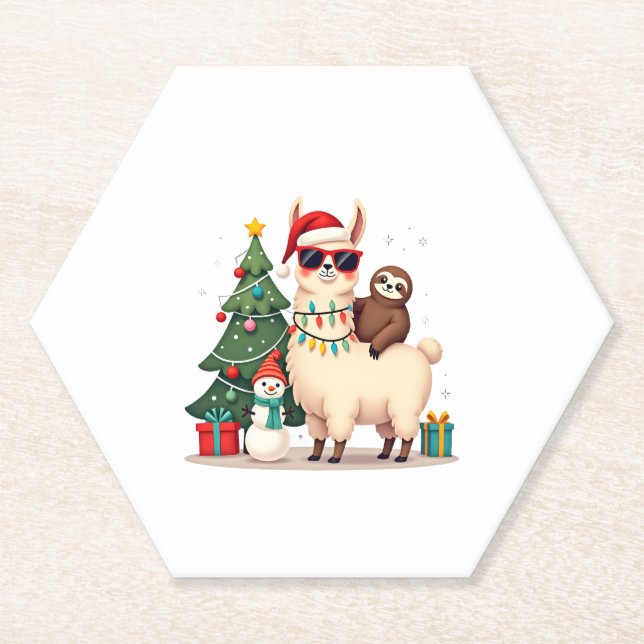 Santa Xmas Funny Llama Sloth Christmas (2) Untersetzer (Vorderseite)