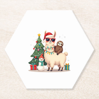 Santa Xmas Lustiger Lama Faultier Weihnachten (2) Untersetzer
