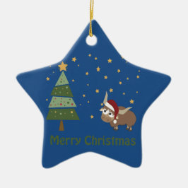 Santa Yak Weihnachtslandschaft Keramik Ornament