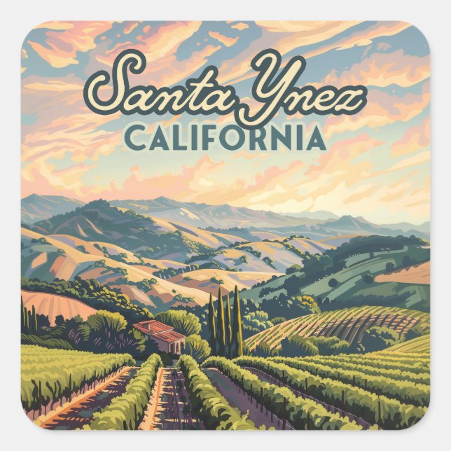 Santa Ynez Rodelbahn mit Aussicht Weinroute Mendri Quadratischer Aufkleber (Vorderseite)