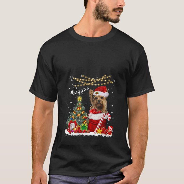 Santa Yorkshire Christmas Tree Lights Dog Owner Xm T-Shirt (Vorderseite)