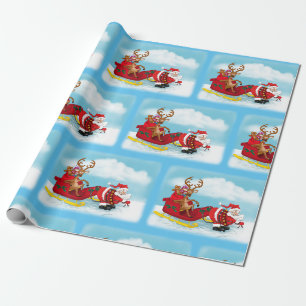 Santa Ziehende Rentiere in Schlittenheftpapier Geschenkpapier