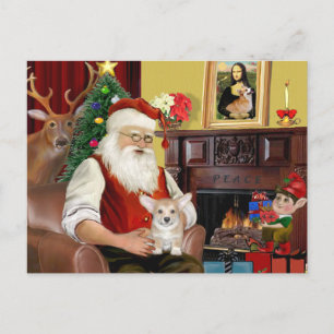 Santa Zuhause - Welsh Corgi Welpe Feiertagspostkarte