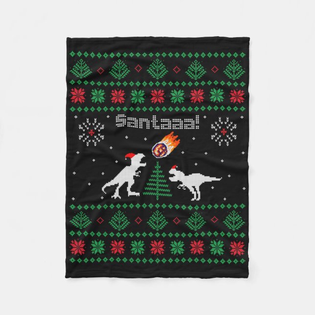 Santaaa Dinosaur hässlicher Weihnachtspullover  Fleecedecke (Vorderseite)