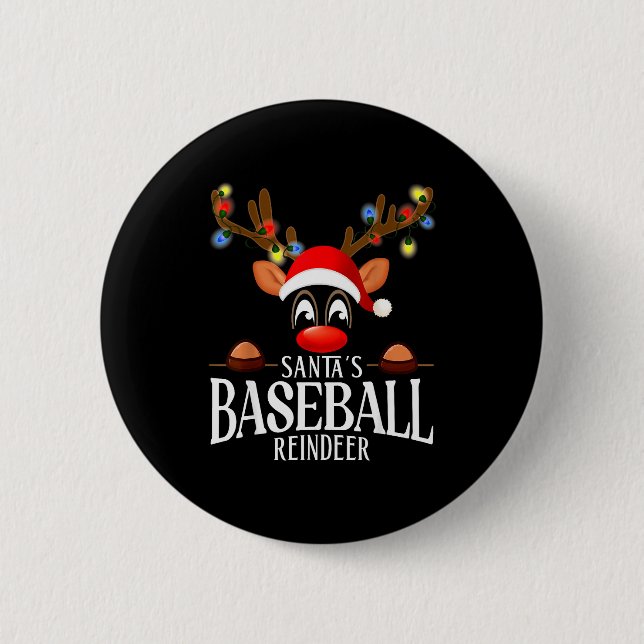 Santa's Baseball Reindeer Funny Xmas Matching Pjs  Button (Vorderseite)