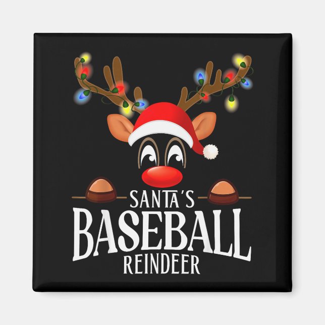 Santa's Baseball Reindeer Funny Xmas Matching Pjs  Magnet (Vorne)