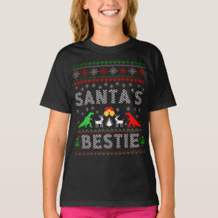 Santa's Bestie Dino Winter Weihnachts-Schlabberpul T-Shirt