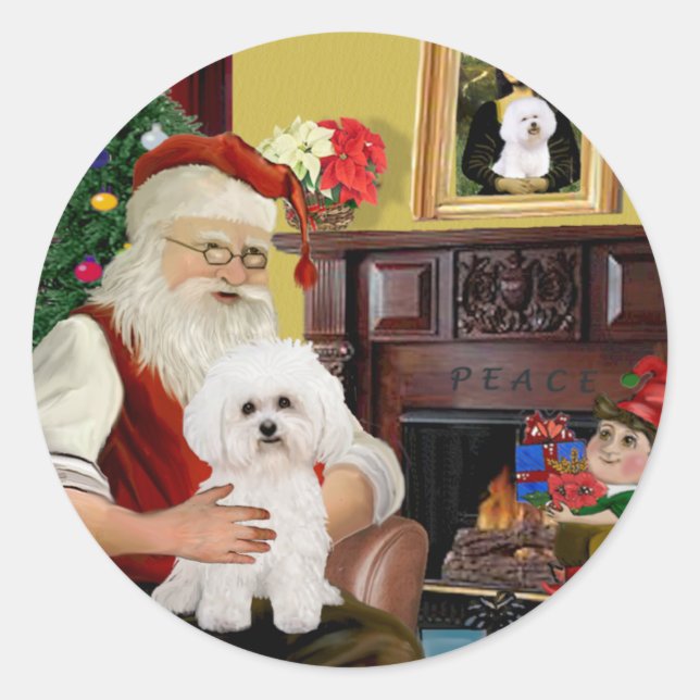 Santa's Bichon Frise #2 Runder Aufkleber (Vorderseite)