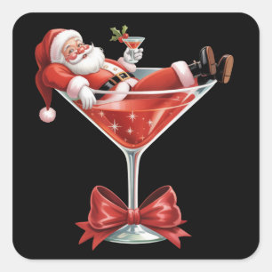 Santas chaotischer Weihnachts-Martini Lustiger San Quadratischer Aufkleber