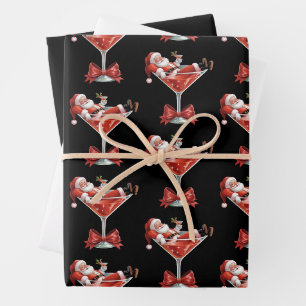 Santas chaotischer Weihnachts-Martini Lustiger Wei Geschenkpapier Set