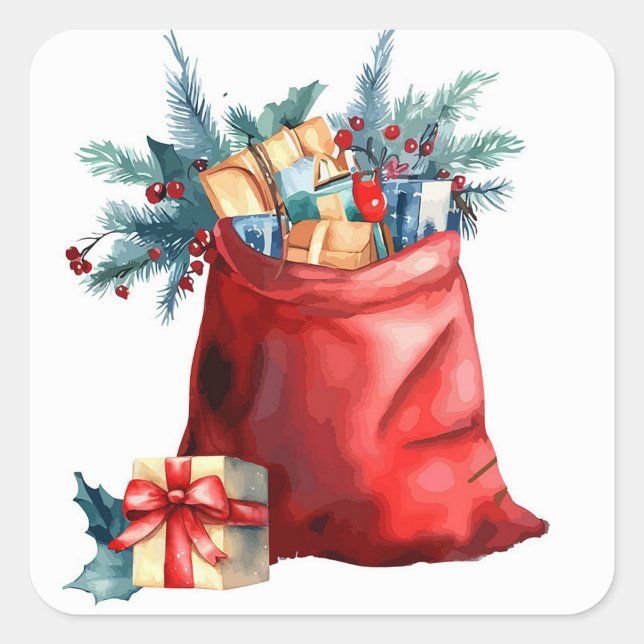 Santas Christmas Bag Quadratischer Aufkleber (Vorderseite)