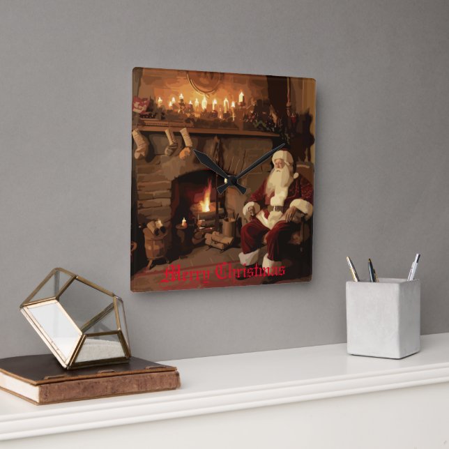 Santa's Cosy Nook Quadratische Wanduhr (Büro)