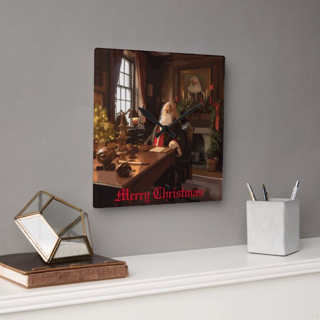 Santa's Cosy Nook Quadratische Wanduhr (Büro)