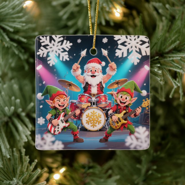 Santa's Drumming Rock Band Ornament (Baum)