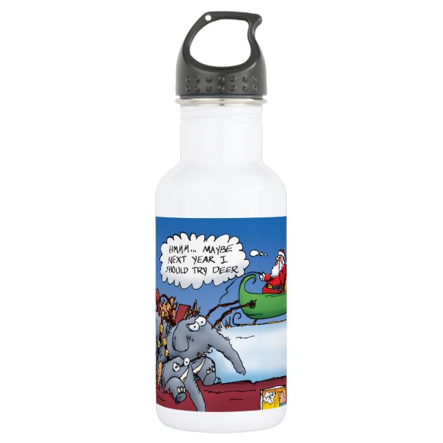 Santas Elephants Funny Holiday Cartoon Edelstahlflasche (Vorderseite)