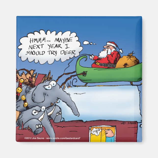 Santas Elephants Funny Holiday Cartoon Magnet (Vorne)
