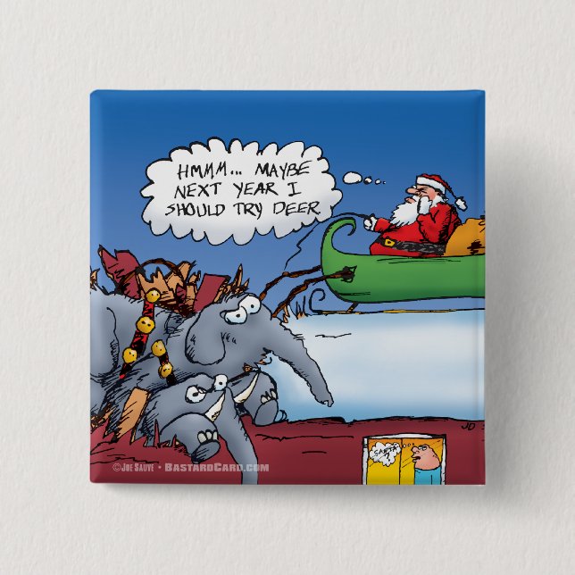 Santas Elephants Holiday Cartoon Button (Vorderseite)