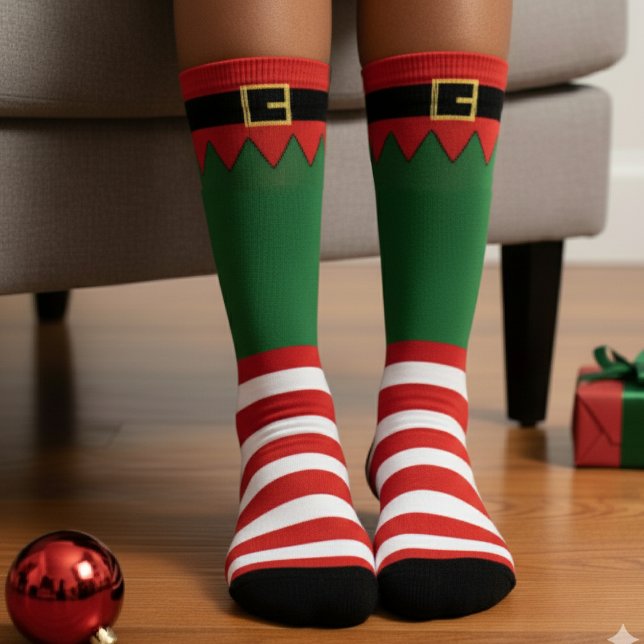 Santa's Elf Christmas Red Striped Green Socken (Santa's Elf Christmas Red Striped Green Socks
)