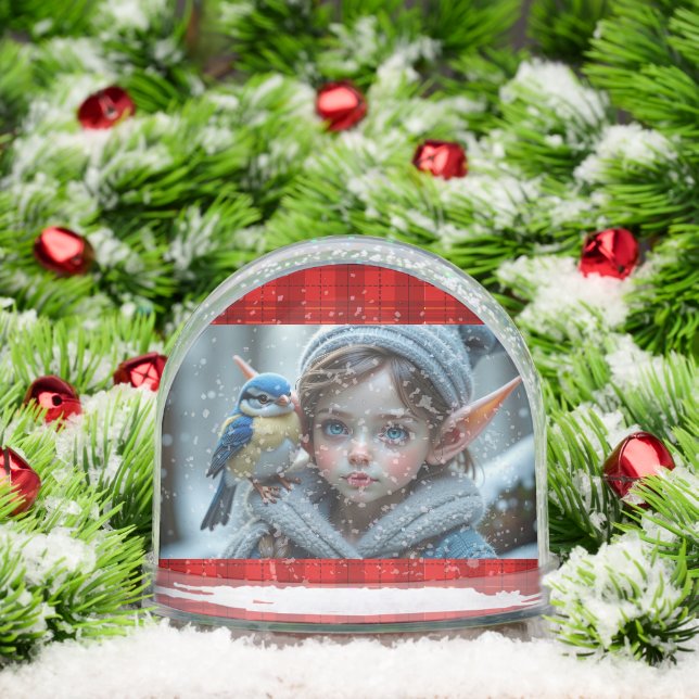 Santa's Elf with a blue bird Schneekugeln (Weihnachten)