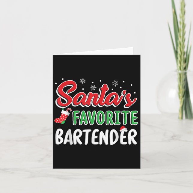 Santa's Favorite Bartender T Shirt Cute Xmas Party Karte (Vorderseite)