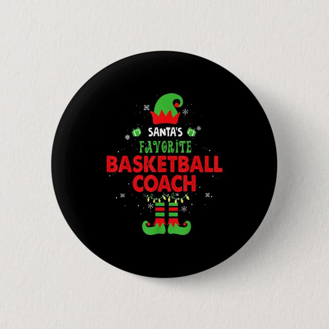 Santa's Favorite Basketball Coach Funny Elf Family Button (Vorderseite)