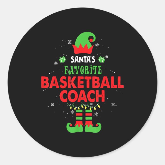 Santa's Favorite Basketball Coach Funny Elf Family Runder Aufkleber (Vorderseite)