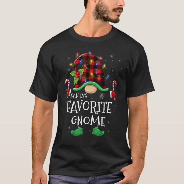 Santa's Favorite Gnome Buffalo Plaid Matching Chri T-Shirt (Vorderseite)