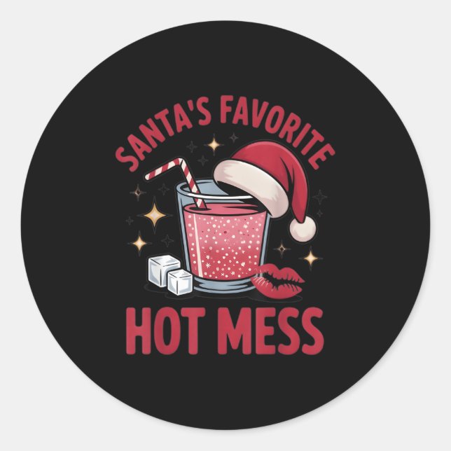 Santa's Favorite Hot Mess Christmas Funny Margarit Runder Aufkleber (Vorderseite)
