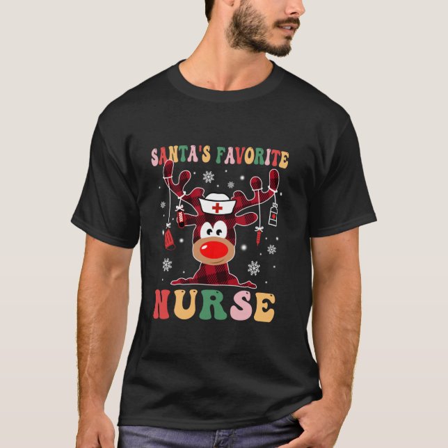 Santas Favorite Nurse Christmas Reindeer RN CNA IC T-Shirt (Vorderseite)