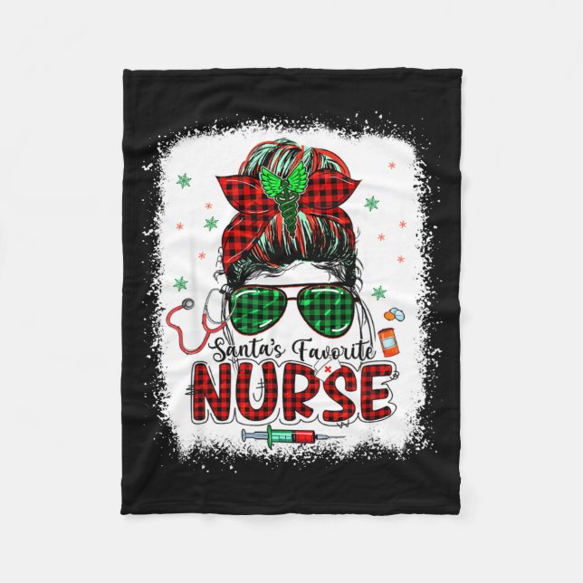 Santas Favorite Nurse Christmas Santa Hat Light Me Fleecedecke (Vorderseite)
