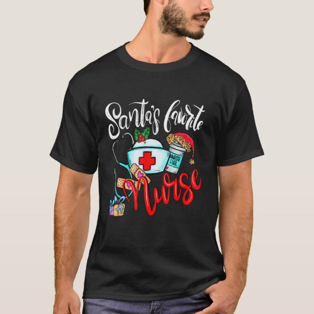 Santas Favorite Nurse  Christmas Xmas RN CNA Nursi T-Shirt (Vorderseite)