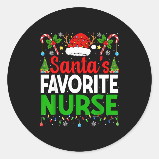 Santas Favorite Nurse Rn Christmas Nursing Christm Runder Aufkleber (Vorderseite)