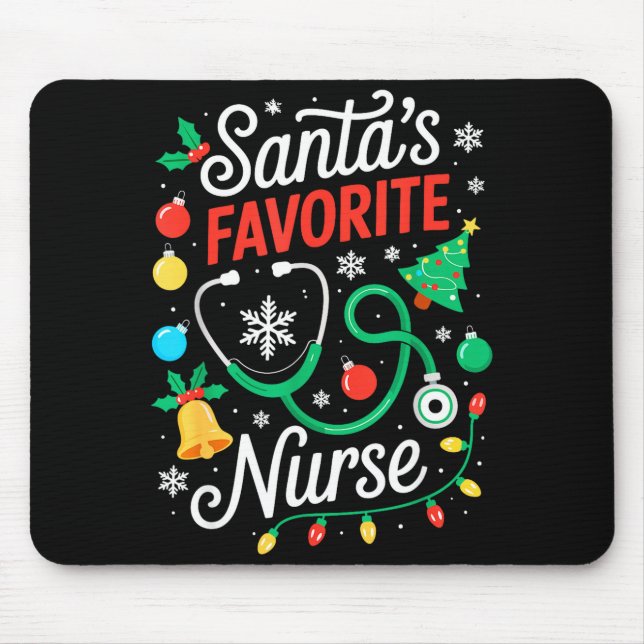 Santa's Favorite Nurse Shirt Men Women Funny Chris Mousepad (Vorne)