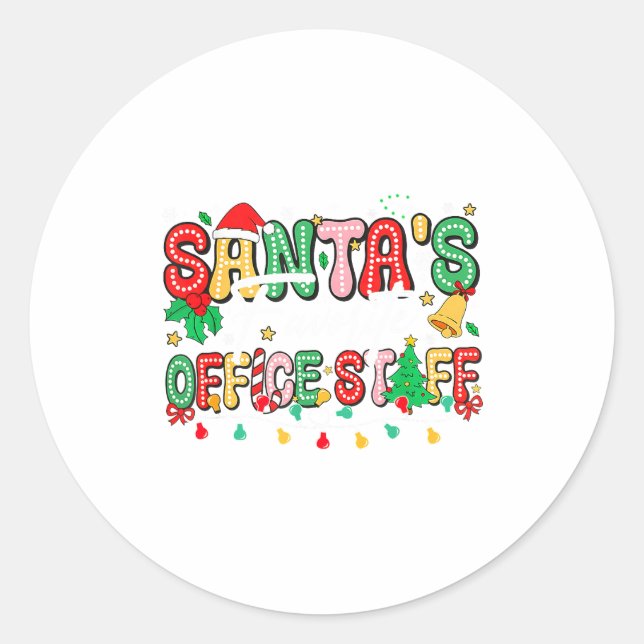 Santa's Favorite Office Staff Christmas Lights San Runder Aufkleber (Vorderseite)