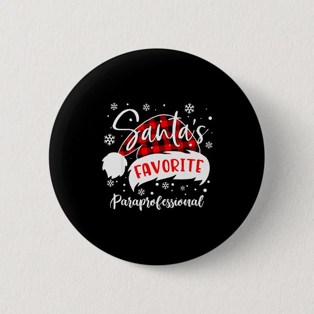 Santa's Favorite Paraprofessional Hat Flannel Chri Button (Vorderseite)