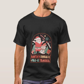 Santas Favorite Pre K Teacher Retro Groovy Christm T-Shirt