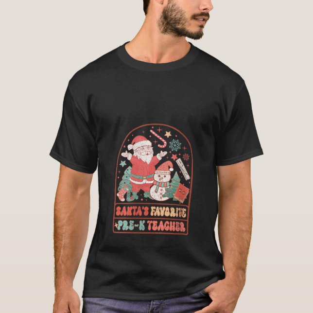 Santas Favorite Pre K Teacher Retro Groovy Christm T-Shirt (Vorderseite)