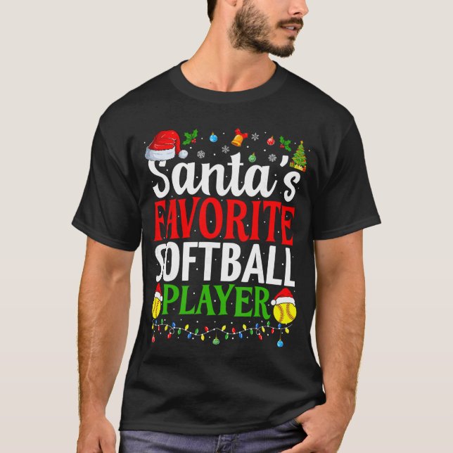 Santas Favorite Softball Player Funny Christmas So T-Shirt (Vorderseite)