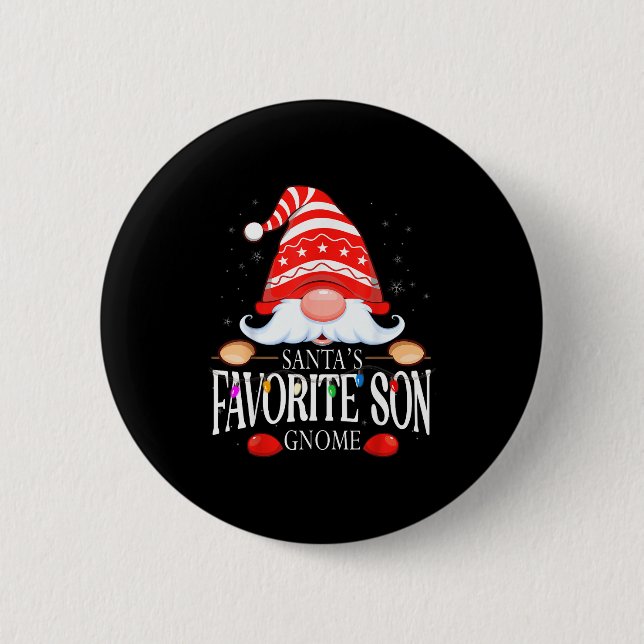 Santa's Favorite Son Gnome Matching Christmas Paja Button (Vorderseite)