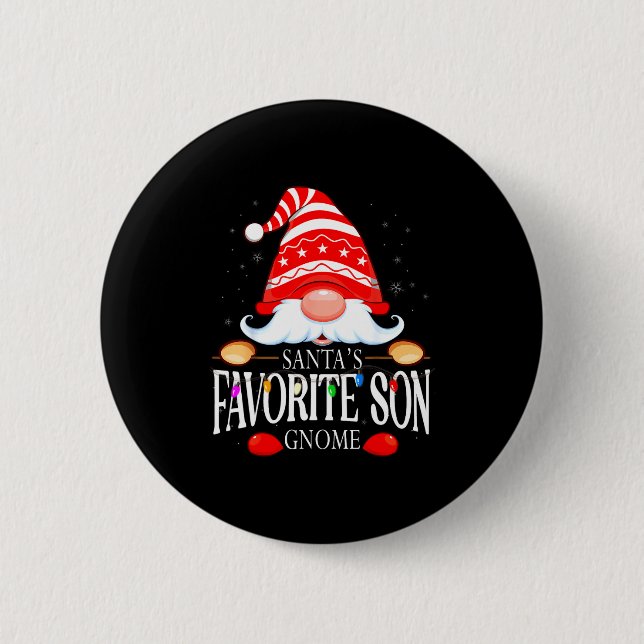 Santas Favorite Son Gnome Matching Christmas Paja  Button (Vorderseite)