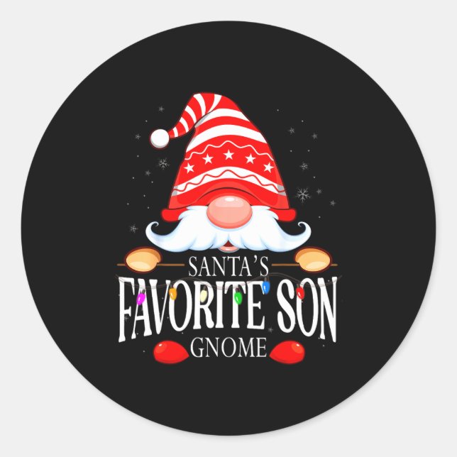 Santas Favorite Son Gnome Matching Christmas Paja  Runder Aufkleber (Vorderseite)