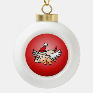 Santas fliegendes Schwein Keramik Kugel-Ornament
