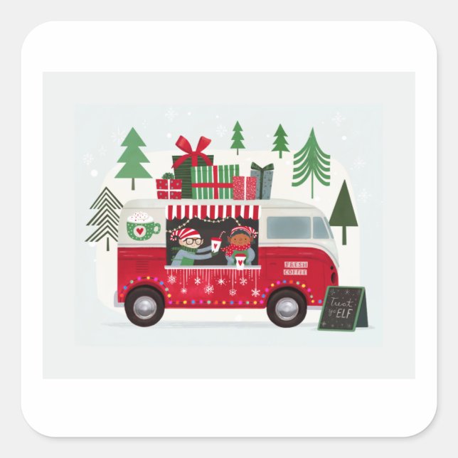 Santa's Foodtruck Collection A Quadratischer Aufkleber (Vorderseite)