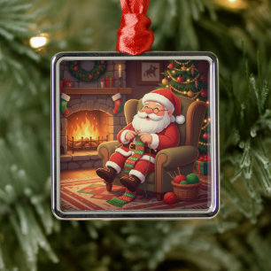 "Santas gemütliche Strickecke" Personalisiert Ornament Aus Metall