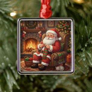 "Santas gemütliche Strickecke" Personalisiert Ornament Aus Metall